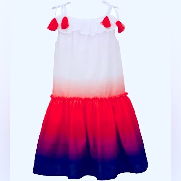 NEW Dillards Bonnie Jean Aleah Dress Dip Dyed Tie Tassel Straps Size 7 - Picture 1 of 12